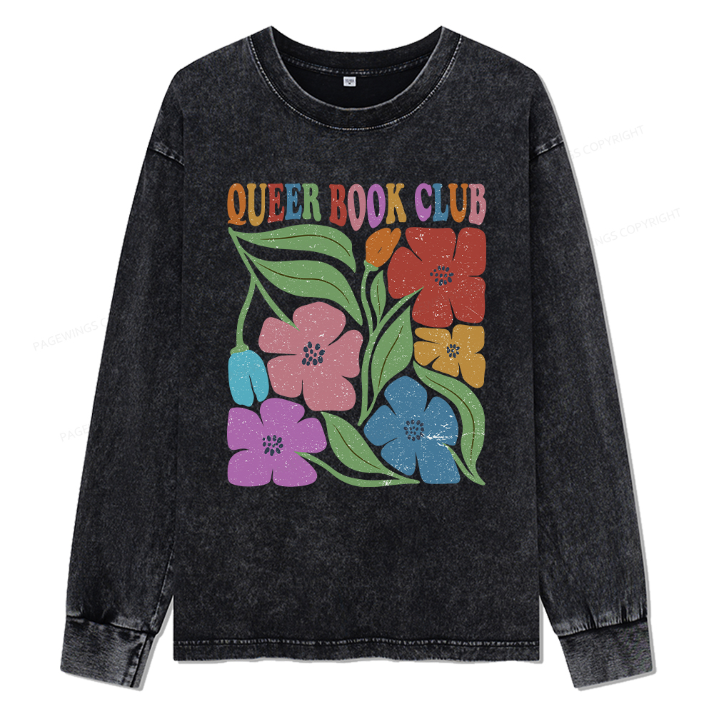 Pagewings Queer Book Club Unisex Washed Long Sleeve T-shirt