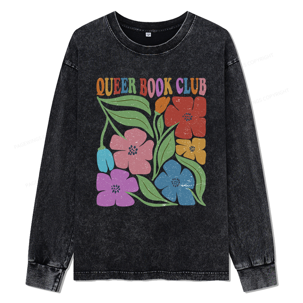 Pagewings Queer Book Club Unisex Washed Long Sleeve T-shirt