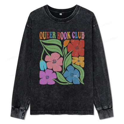 Pagewings Queer Book Club Unisex Washed Long Sleeve T-shirt