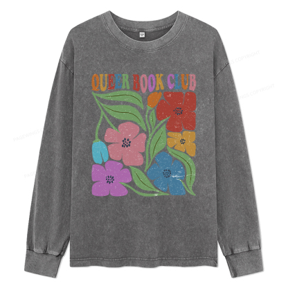Pagewings Queer Book Club Unisex Washed Long Sleeve T-shirt