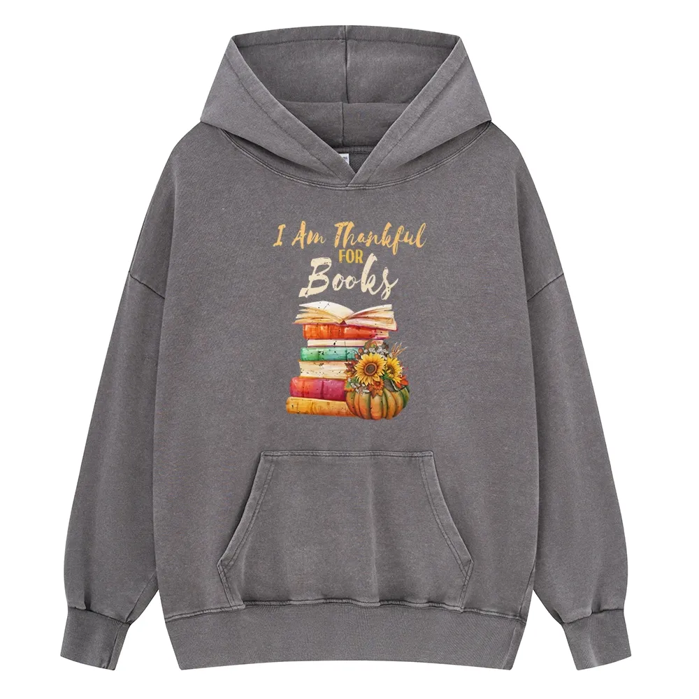 Pagewings Thanksgiving I‘m Thankful For Books Unisex Washed Hoodie