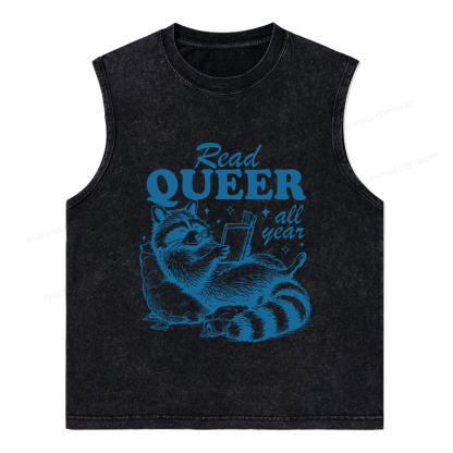 Pagewings Read Queer All Year Unisex Washed Tank Top