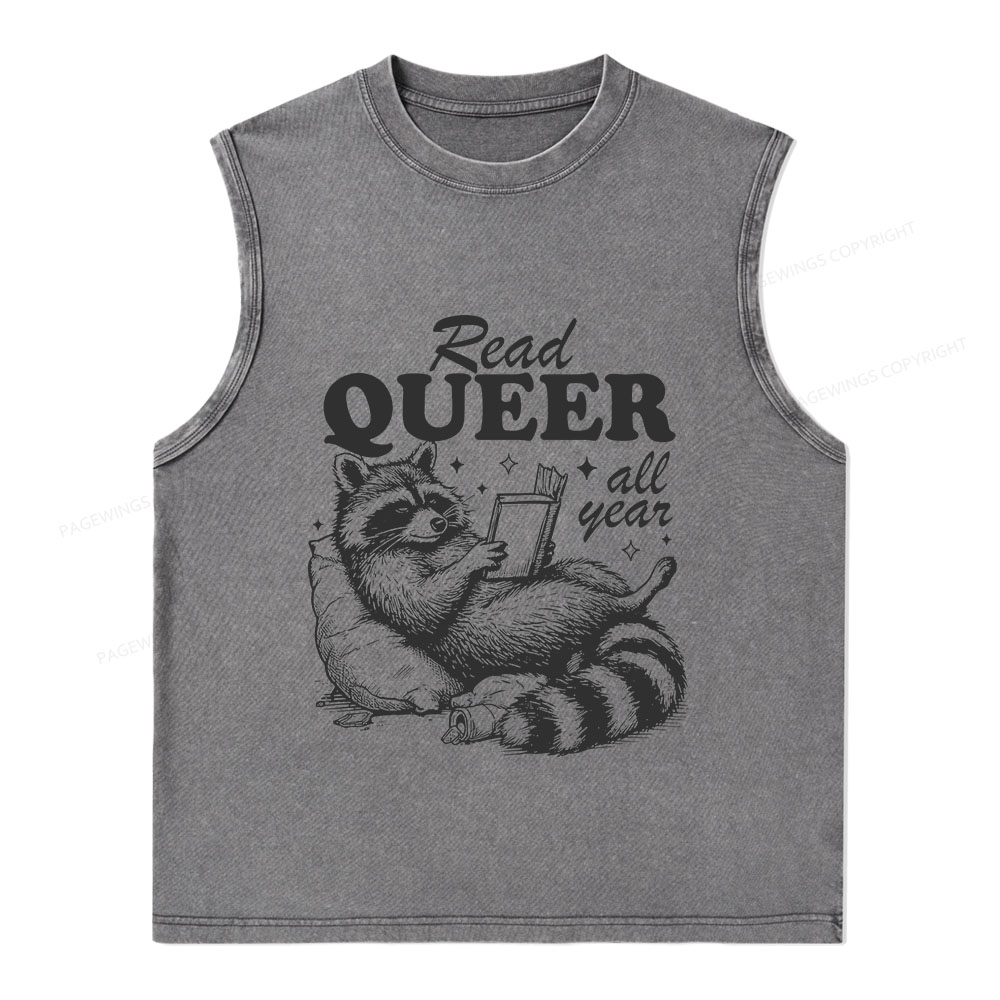 Pagewings Read Queer All Year Unisex Washed Tank Top