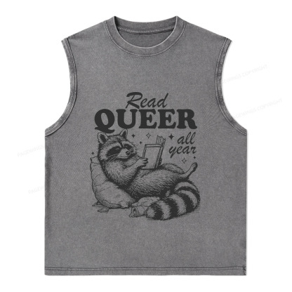 Pagewings Read Queer All Year Unisex Washed Tank Top