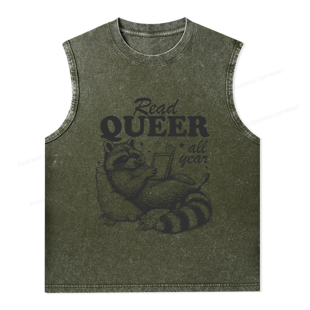 Pagewings Read Queer All Year Unisex Washed Tank Top