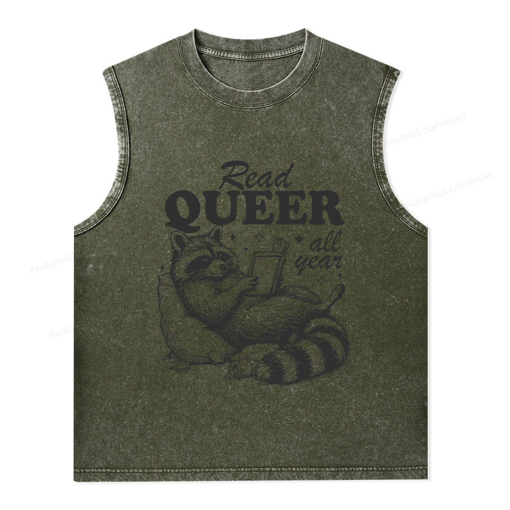 Pagewings Read Queer All Year Unisex Washed Tank Top
