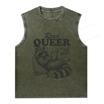 Pagewings Read Queer All Year Unisex Washed Tank Top