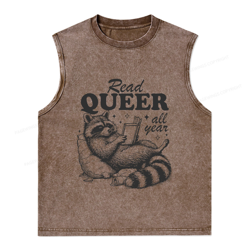 Pagewings Read Queer All Year Unisex Washed Tank Top