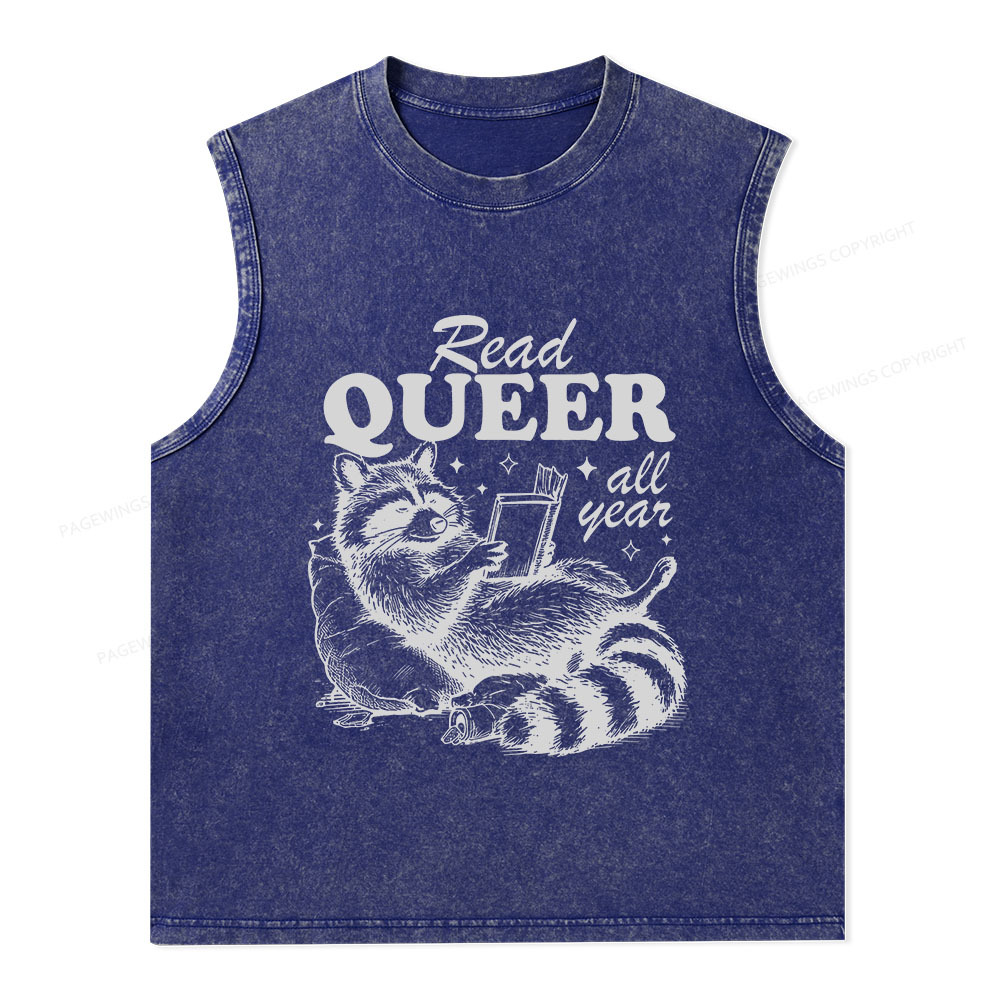 Pagewings Read Queer All Year Unisex Washed Tank Top