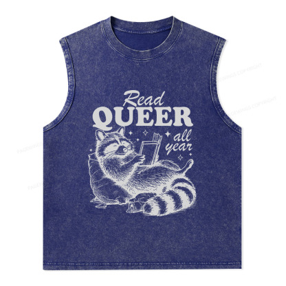 Pagewings Read Queer All Year Unisex Washed Tank Top