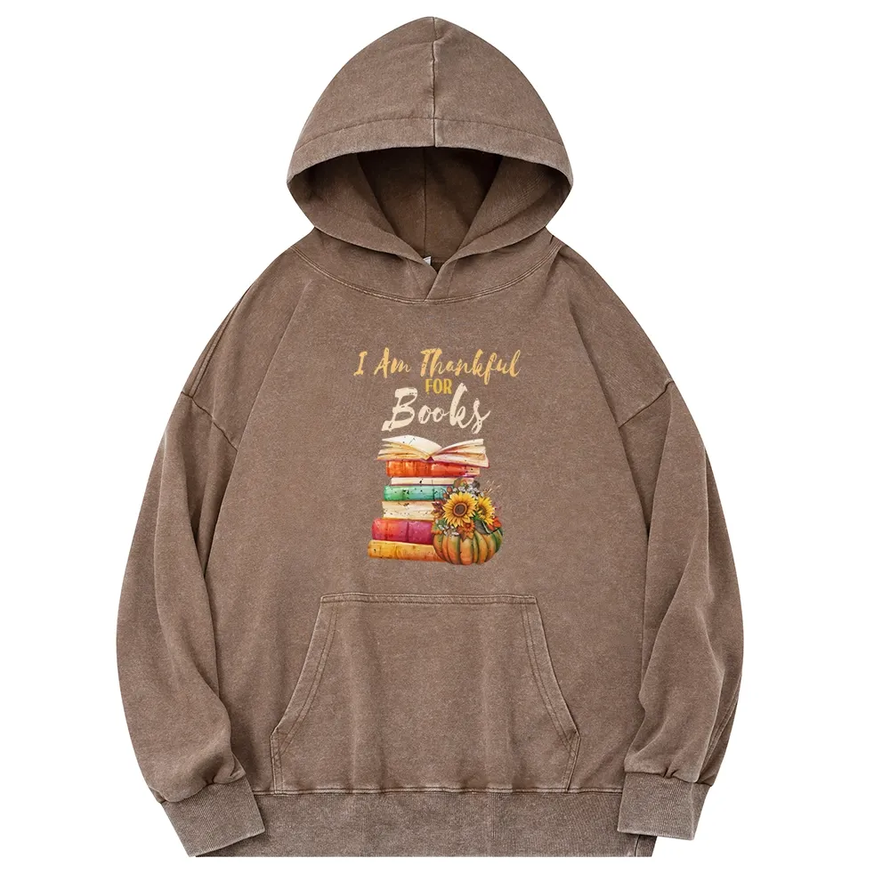 Pagewings Thanksgiving I‘m Thankful For Books Unisex Washed Hoodie