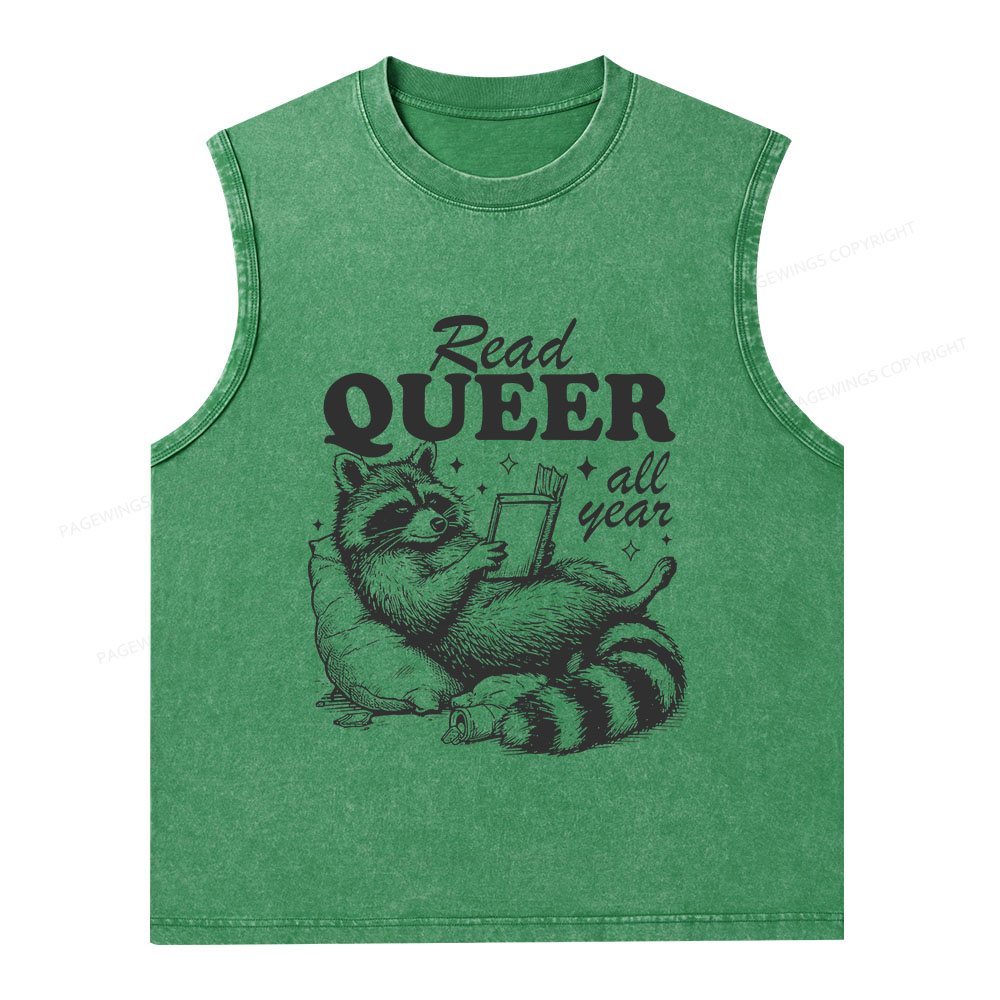 Pagewings Read Queer All Year Unisex Washed Tank Top