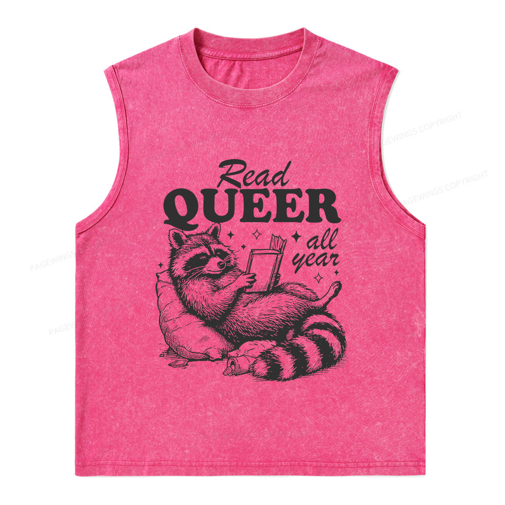 Pagewings Read Queer All Year Unisex Washed Tank Top