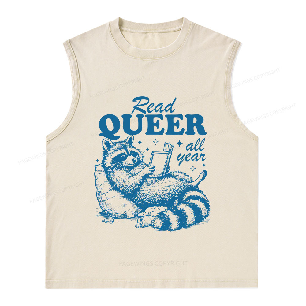 Pagewings Read Queer All Year Unisex Washed Tank Top