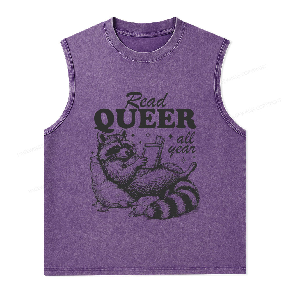 Pagewings Read Queer All Year Unisex Washed Tank Top