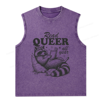 Pagewings Read Queer All Year Unisex Washed Tank Top
