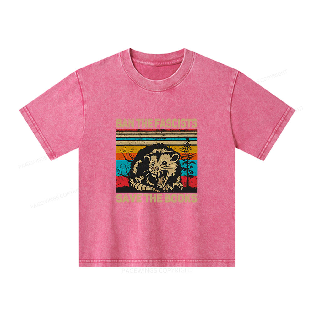 Pagewings Ban The Fascists  Save The Books Unisex Kids Washed T-shirt