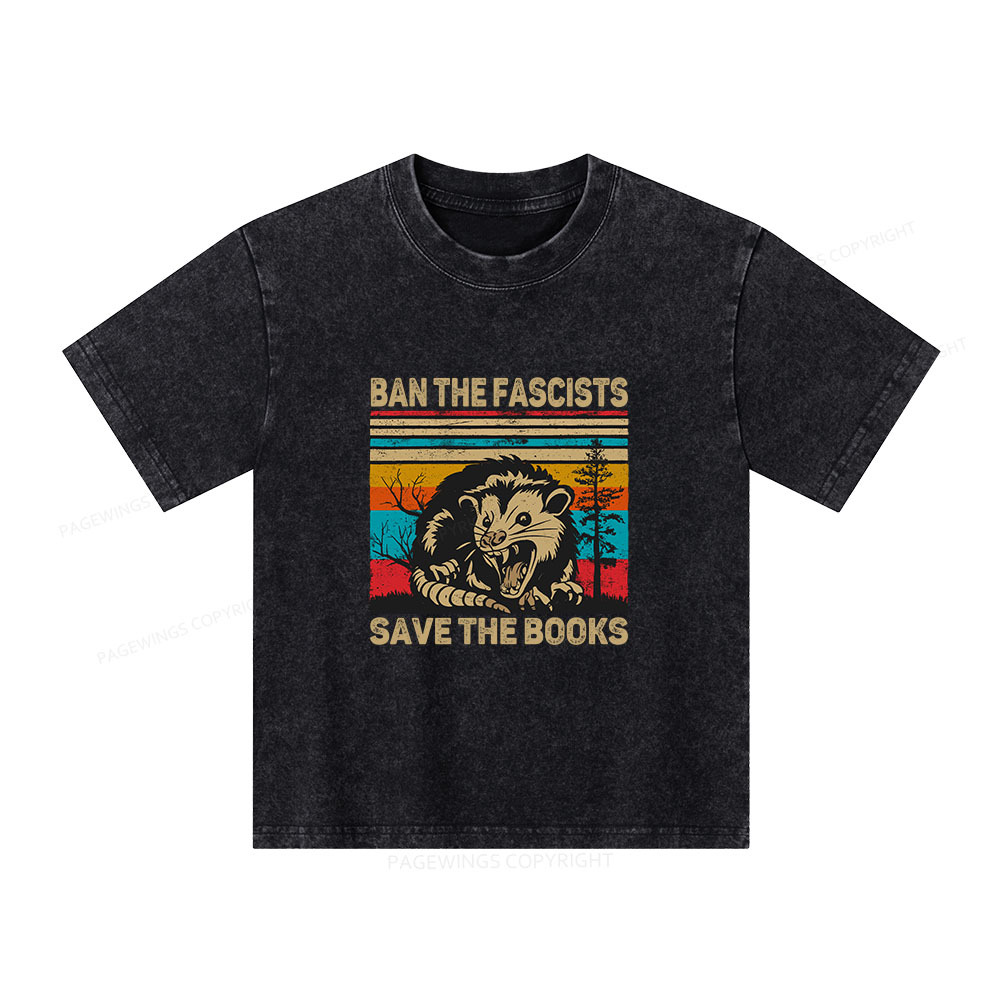 Pagewings Ban The Fascists  Save The Books Unisex Kids Washed T-shirt