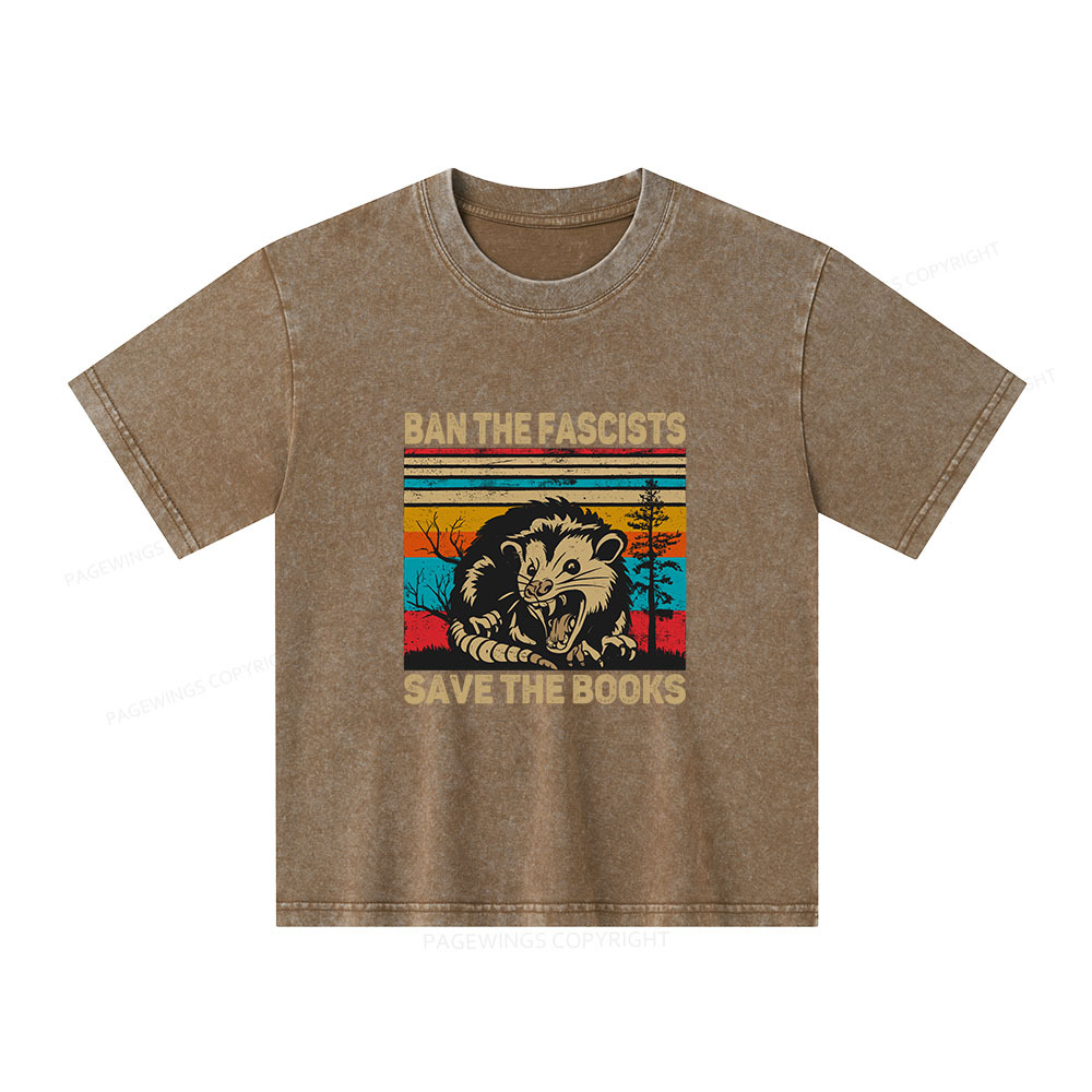 Pagewings Ban The Fascists  Save The Books Unisex Kids Washed T-shirt