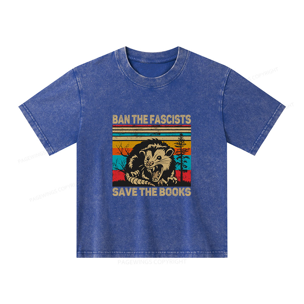 Pagewings Ban The Fascists  Save The Books Unisex Kids Washed T-shirt