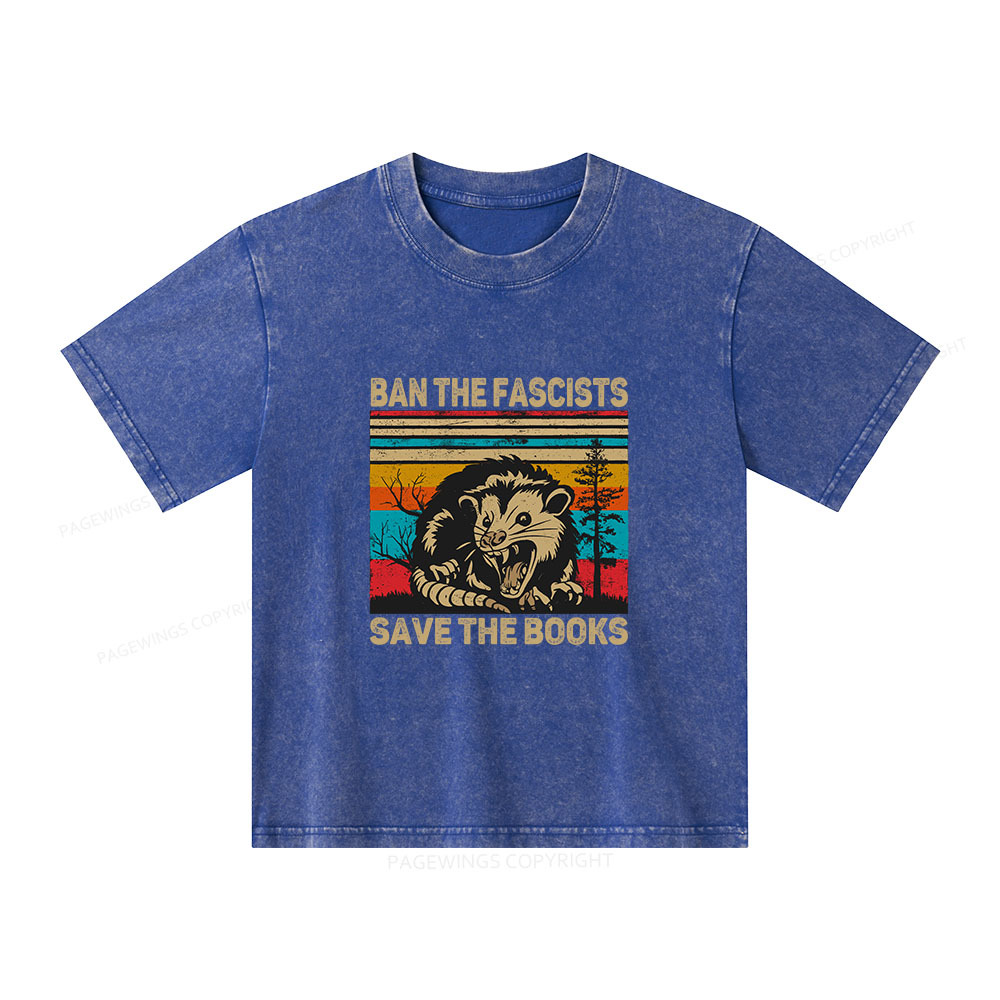 Pagewings Ban The Fascists Save The Books Unisex Kids Washed T-shirt