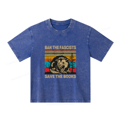 Pagewings Ban The Fascists  Save The Books Unisex Kids Washed T-shirt
