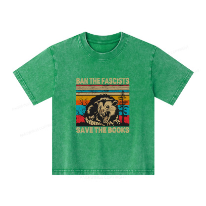 Pagewings Ban The Fascists  Save The Books Unisex Kids Washed T-shirt