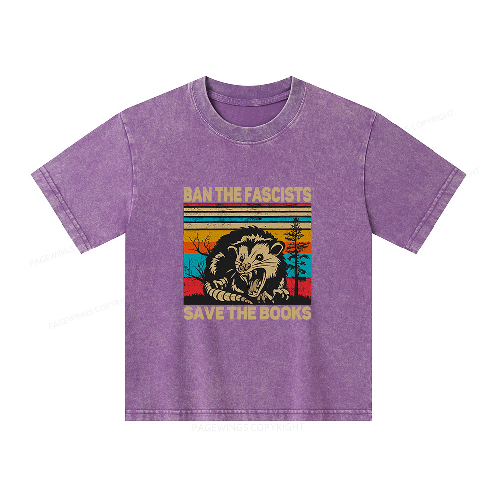 Pagewings Ban The Fascists  Save The Books Unisex Kids Washed T-shirt