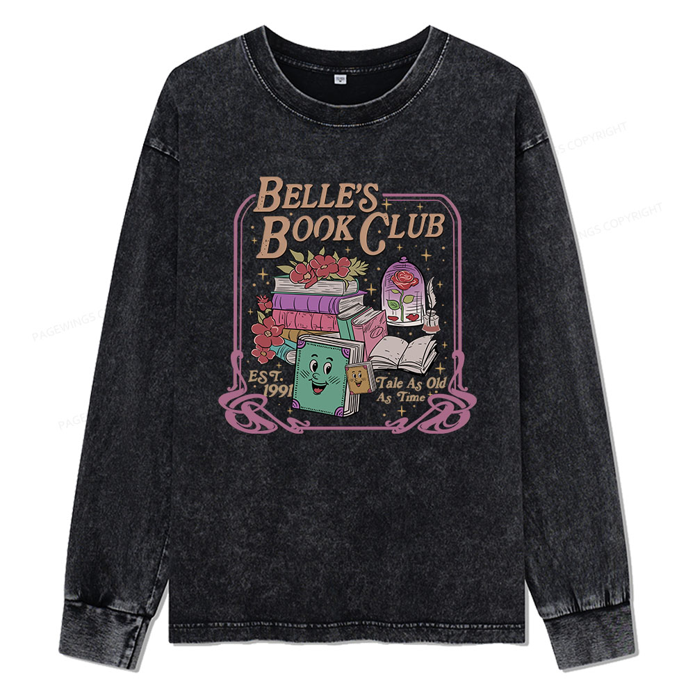 Pagewings Belle's Book Club Unisex Washed Long Sleeve T-shirt