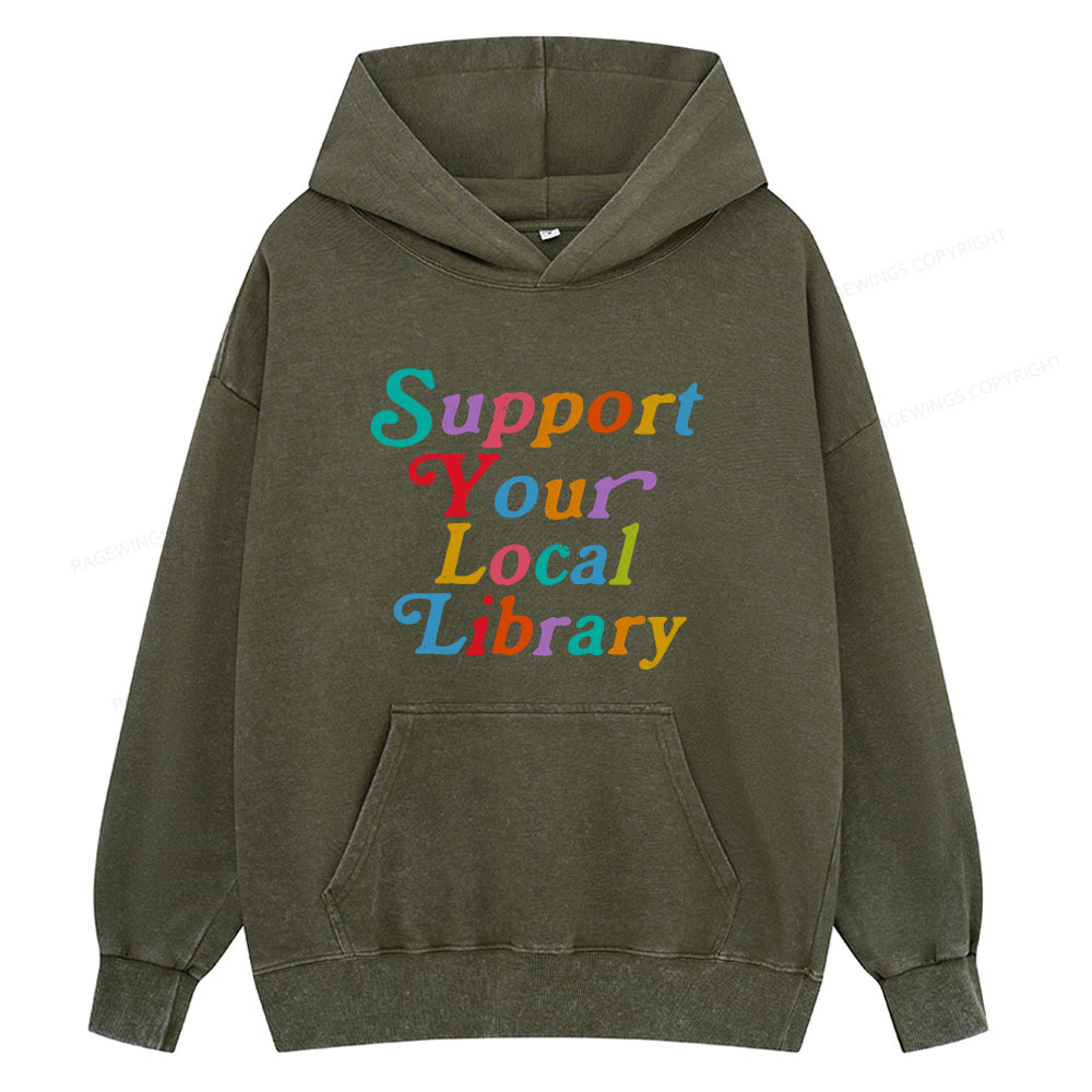 Pagewing Support Your Local Library Unisex Washed Hoodie