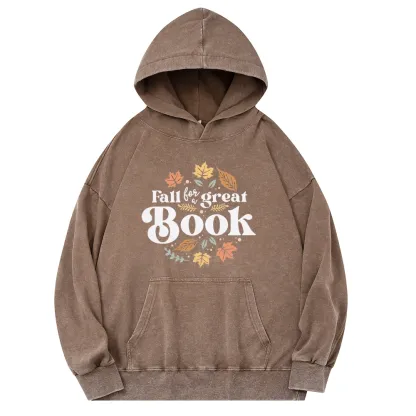 Pagewings Thanksgiving Fall For A Great Book Unisex Washed Hoodie