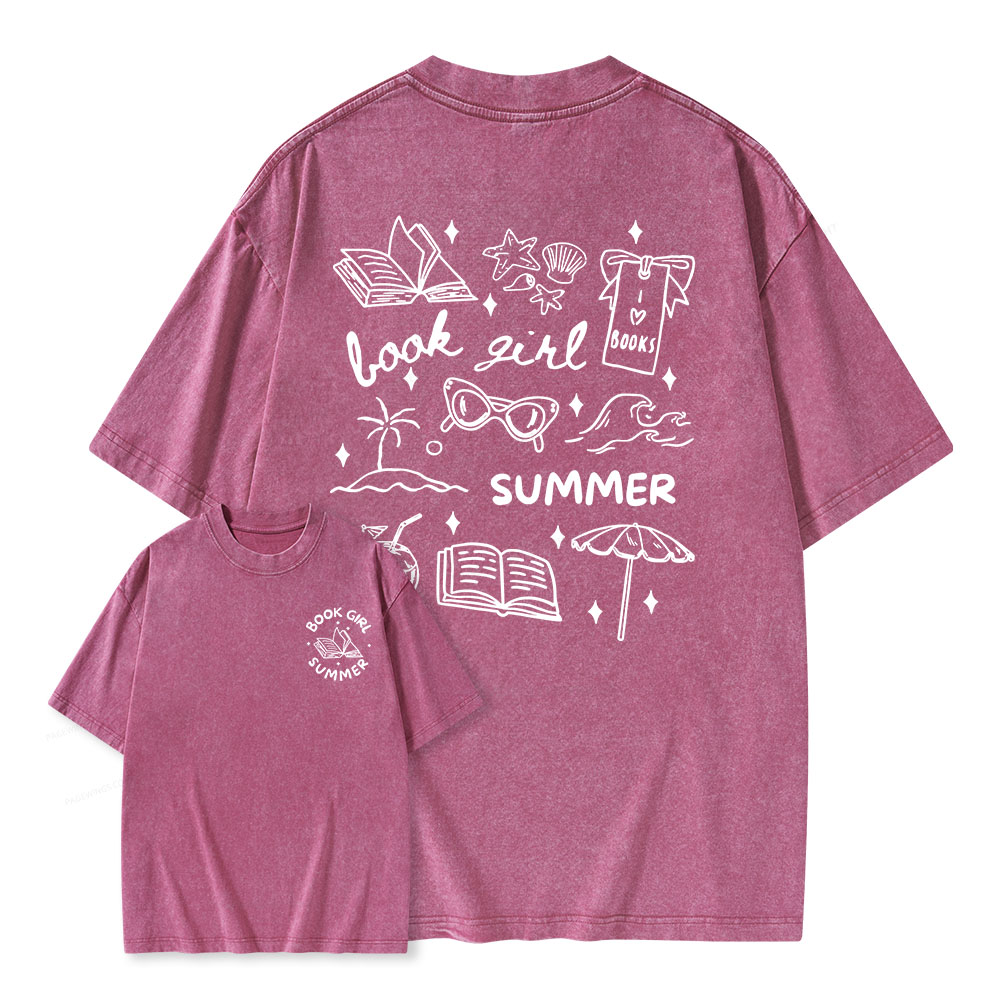 Pagewings Book Girl Summer Unisex Washed T-shirt