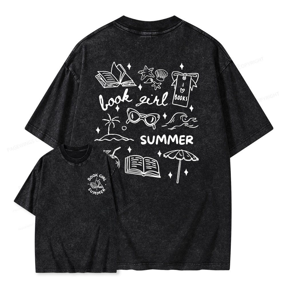 Pagewings Book Girl Summer Unisex Washed T-shirt