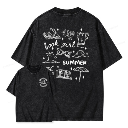Pagewings Book Girl Summer Unisex Washed T-shirt