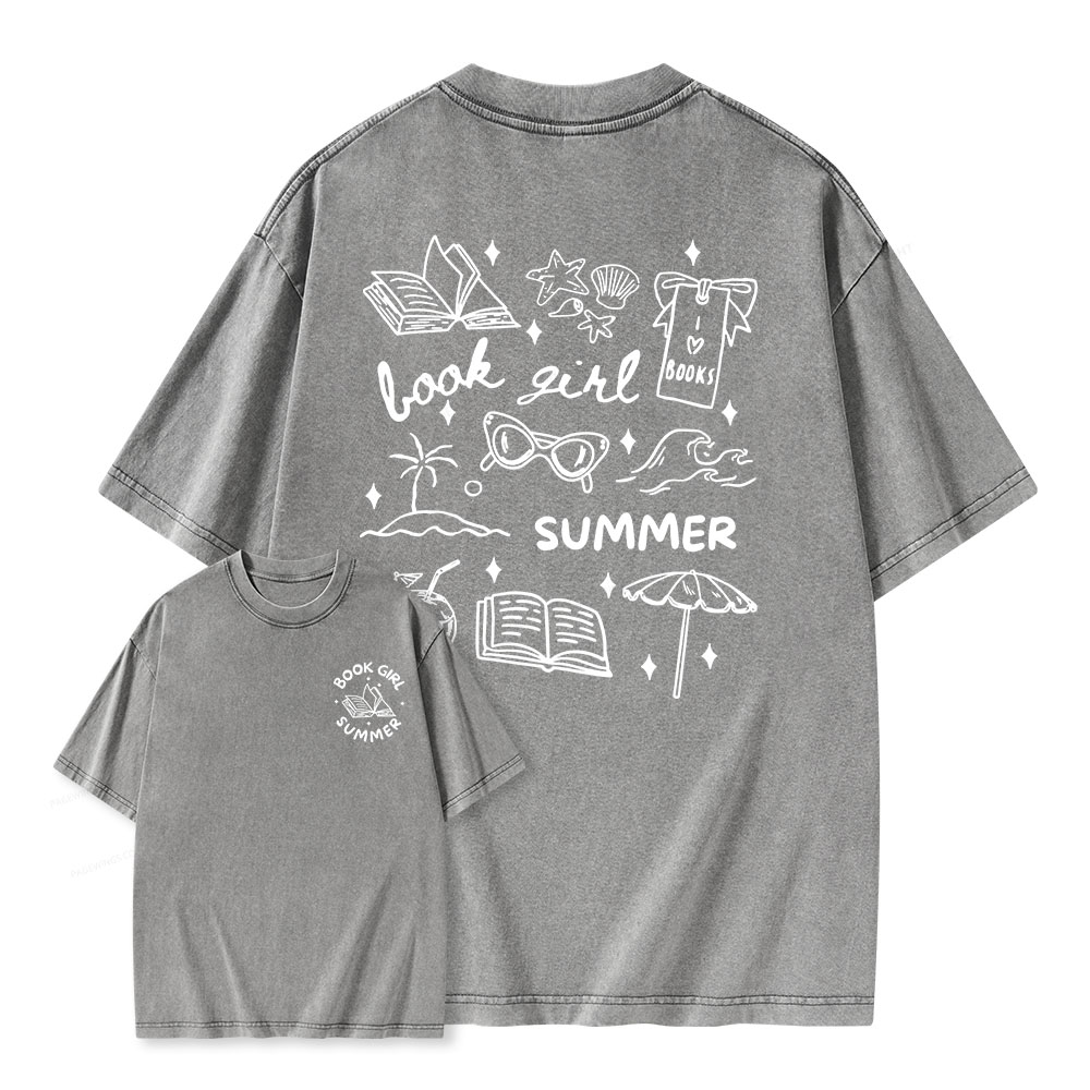 Pagewings Book Girl Summer Unisex Washed T-shirt