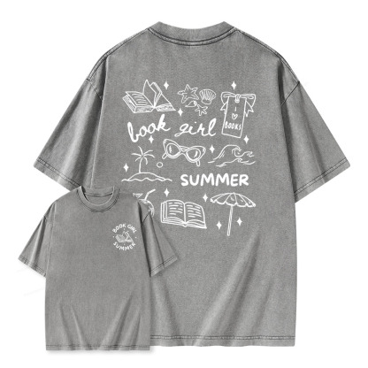 Pagewings Book Girl Summer Unisex Washed T-shirt