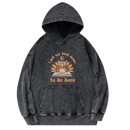 Pagewings Funny Thanksgiving Book Unisex Washed Hoodie