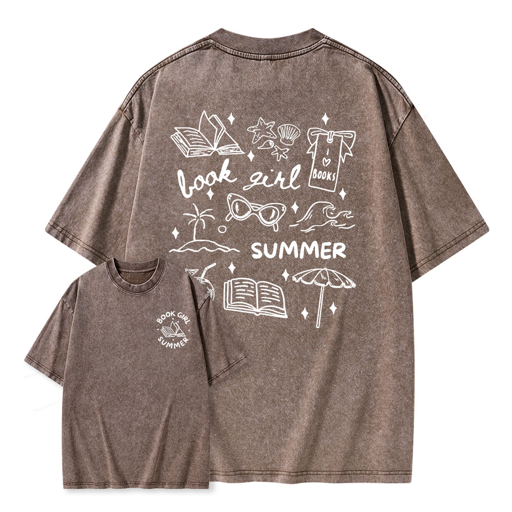 Pagewings Book Girl Summer Unisex Washed T-shirt