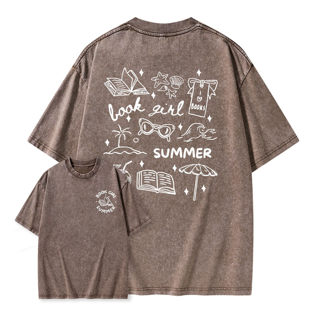 Pagewings Book Girl Summer Unisex Washed T-shirt