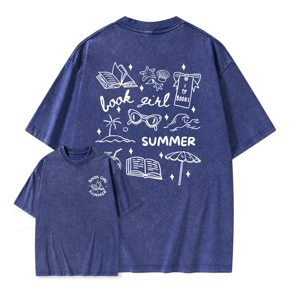 Pagewings Book Girl Summer Unisex Washed T-shirt