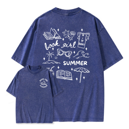 Pagewings Book Girl Summer Unisex Washed T-shirt