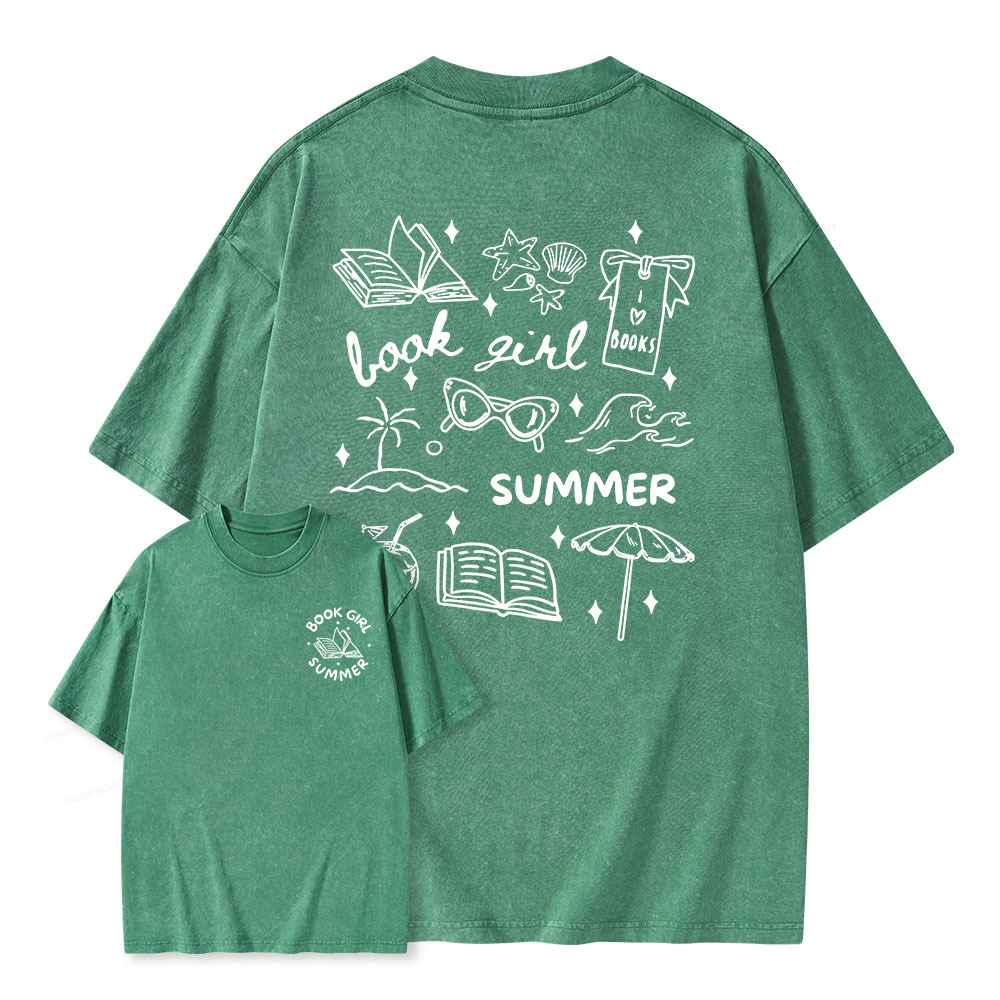 Pagewings Book Girl Summer Unisex Washed T-shirt