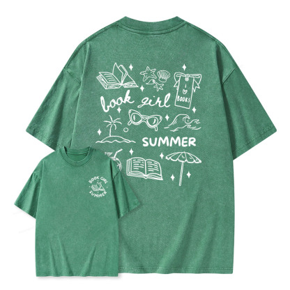 Pagewings Book Girl Summer Unisex Washed T-shirt