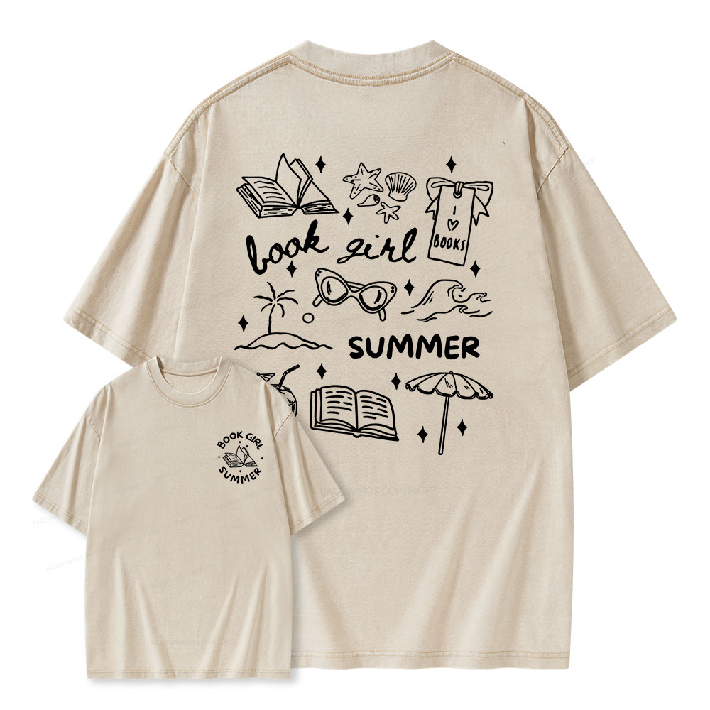 Pagewings Book Girl Summer Unisex Washed T-shirt