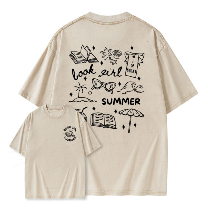 Pagewings Book Girl Summer Unisex Washed T-shirt