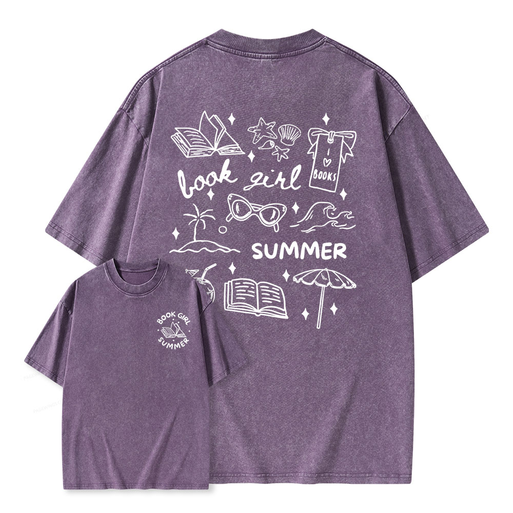 Pagewings Book Girl Summer Unisex Washed T-shirt