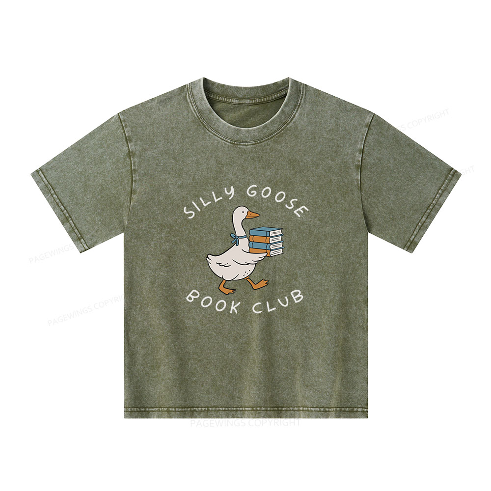 Pagewings Silly Goose Book Club Unisex Kids Washed T-shirt