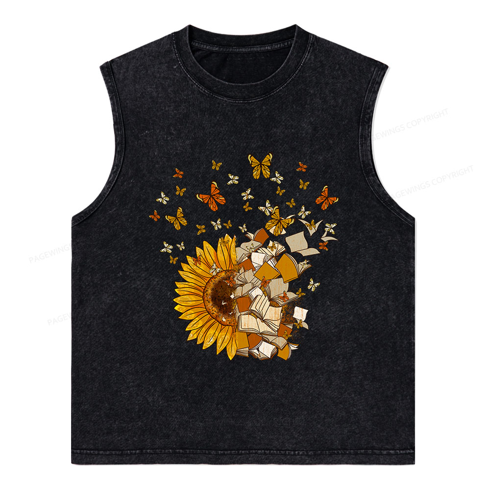 Pagewings Sunflower And Book Harmony Unisex Washed Tank Top