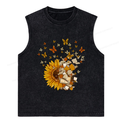 Pagewings Sunflower And Book Harmony Unisex Washed Tank Top