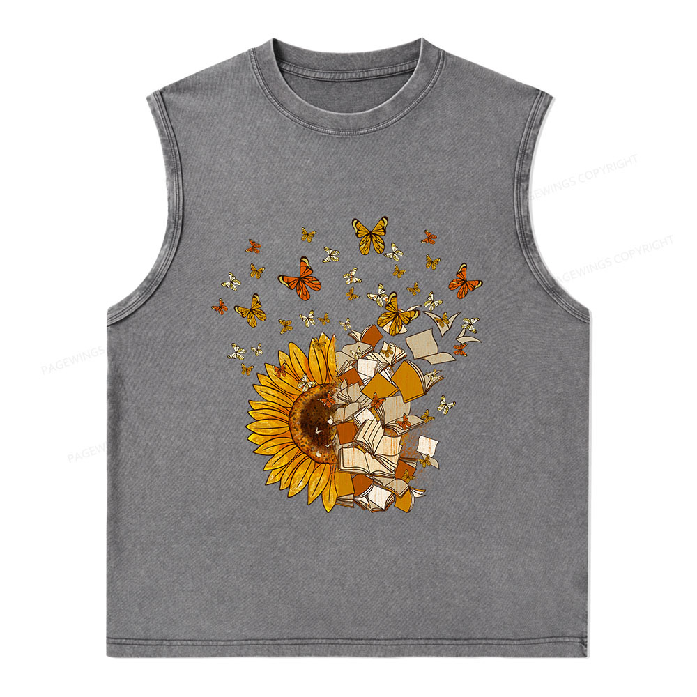 Pagewings Sunflower And Book Harmony Unisex Washed Tank Top